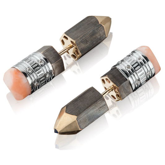 Pencils silver earrings with sapphires and corals