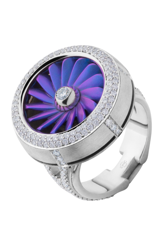 Turbine gold and anodized titanium ring with diamonds