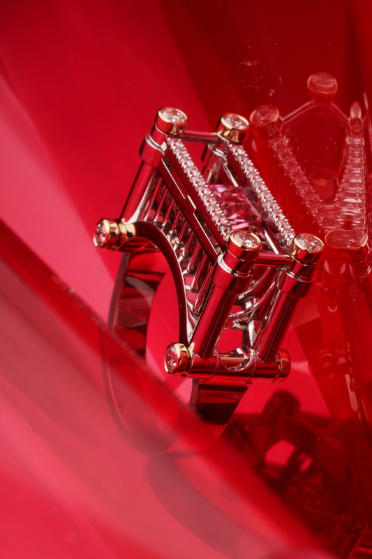 Railroad bridge gold ring with spinel and diamonds