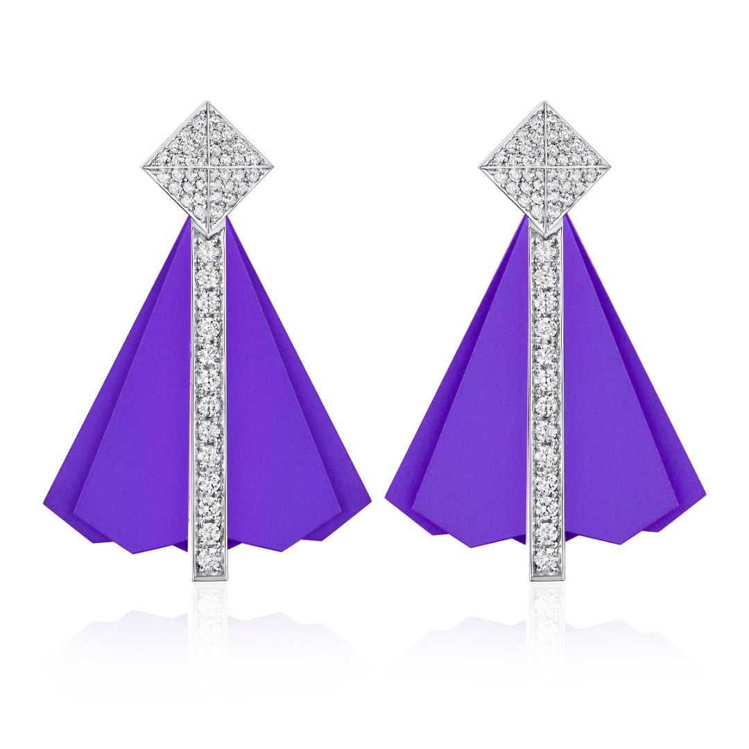 Fans gold and titanium earrings with diamonds