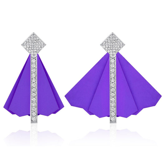 Fans gold and titanium earrings with diamonds