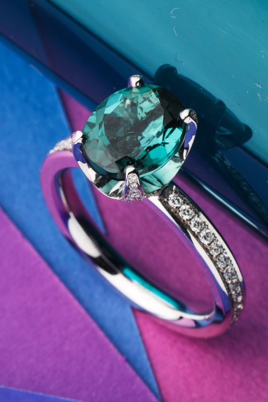 Gold Ring with Tourmaline and Diamonds